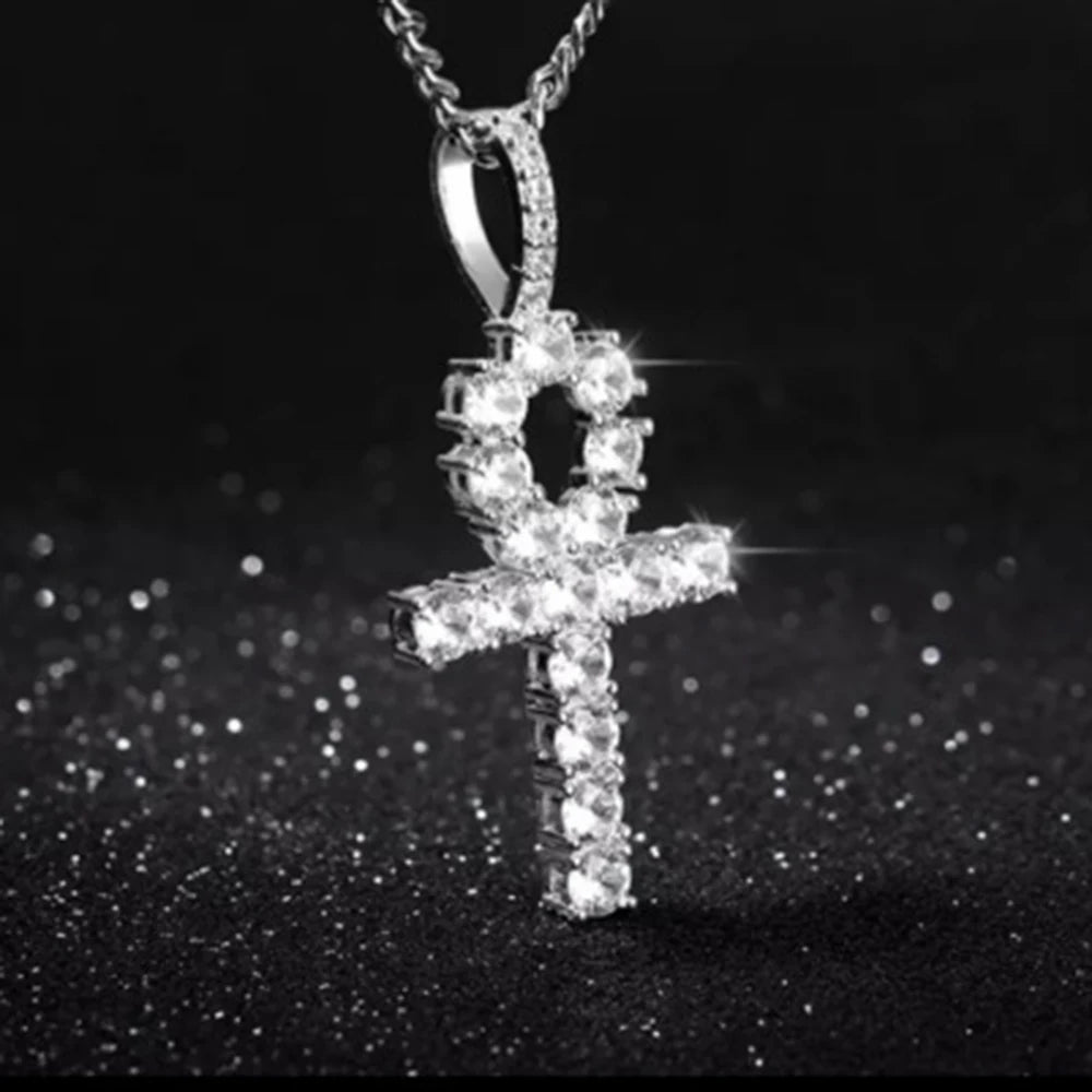 Diamond Ankh & Cross Pendant "Iced Gold Necklace Set"