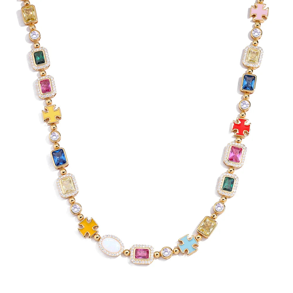 18K Gold Plated Multicolor Gemstone Necklace