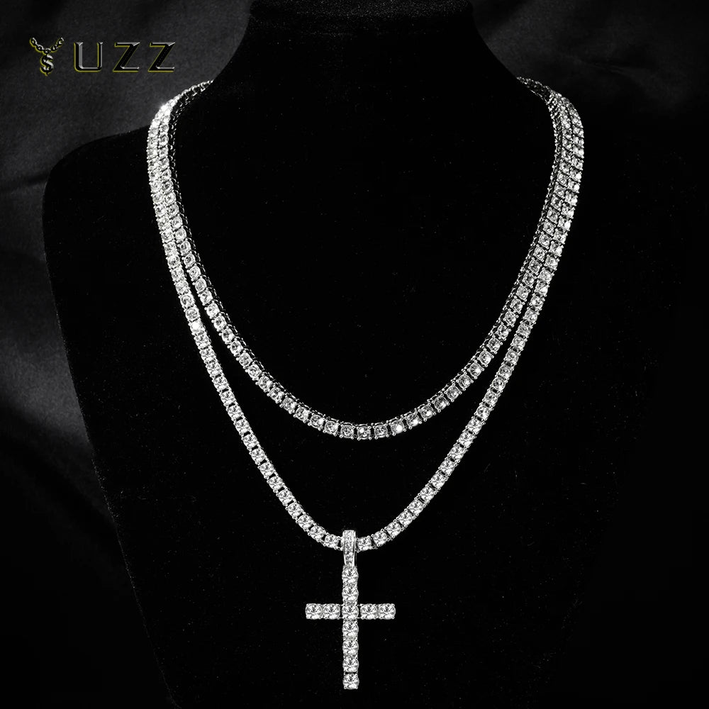 Iced Zircon Cross Pendant Necklace