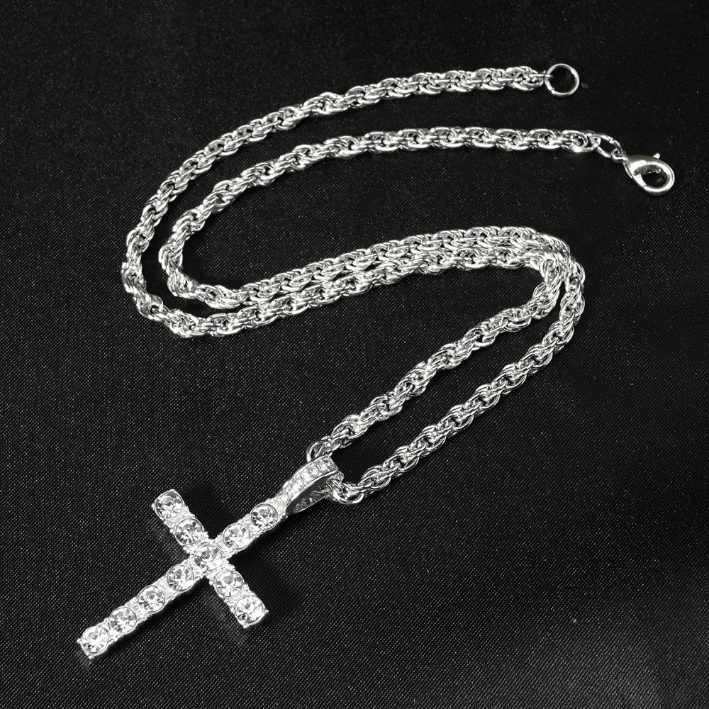 Iced Zircon Cross Pendant Necklace