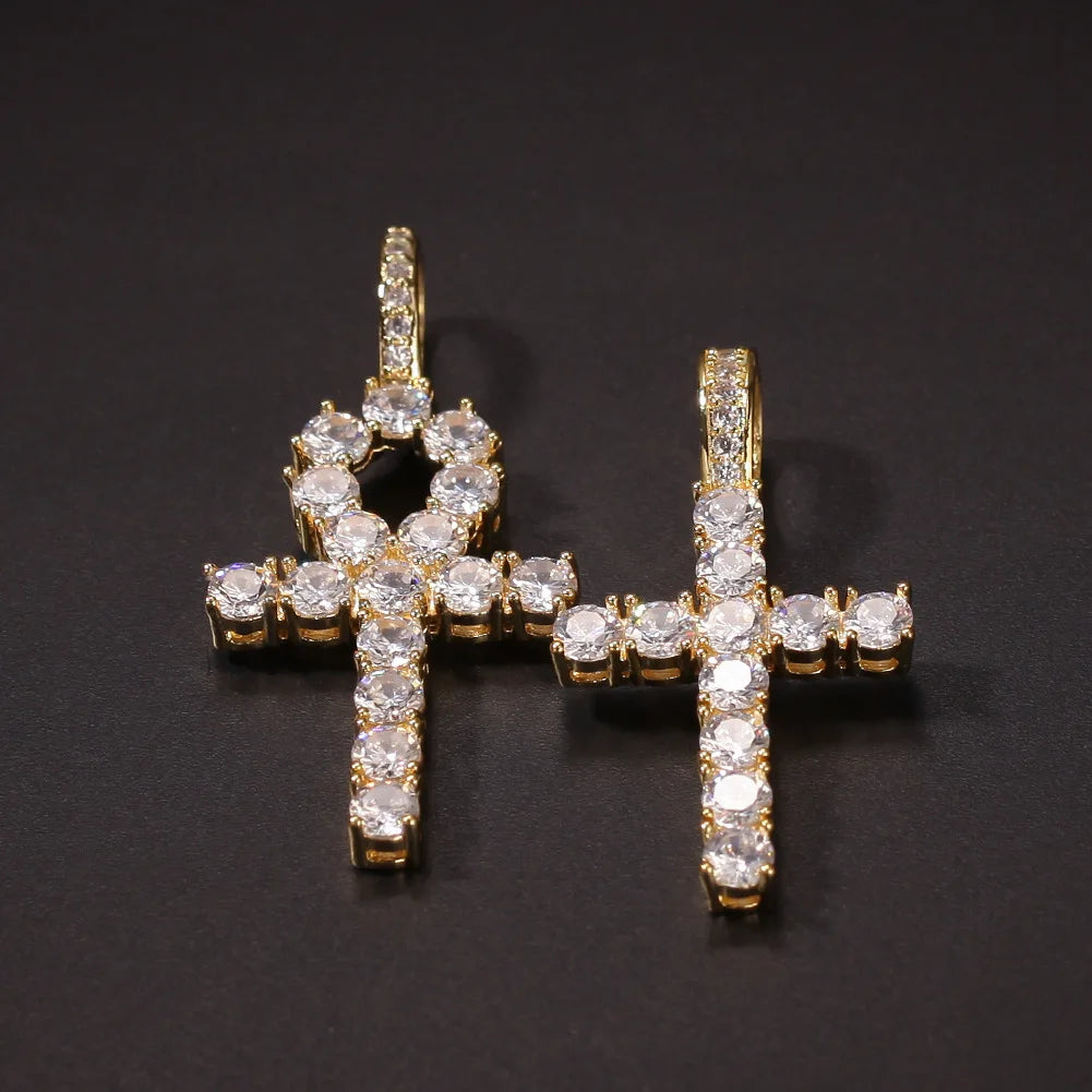 Diamond Ankh & Cross Pendant "Iced Gold Necklace Set"