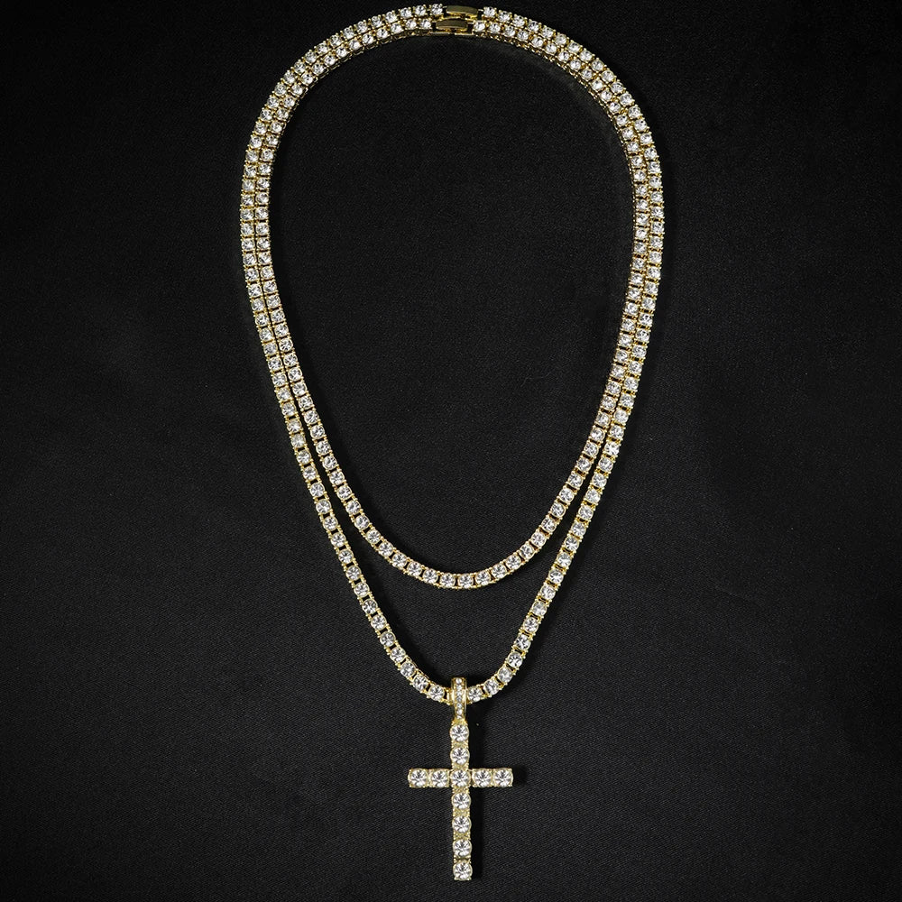 Iced Zircon Cross Pendant Necklace