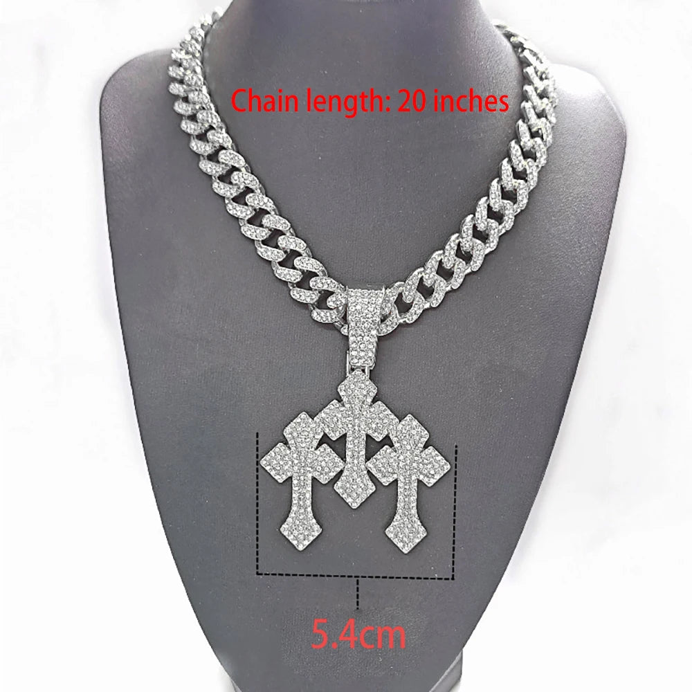 Iced Out Stacked Cross Pendant Necklace