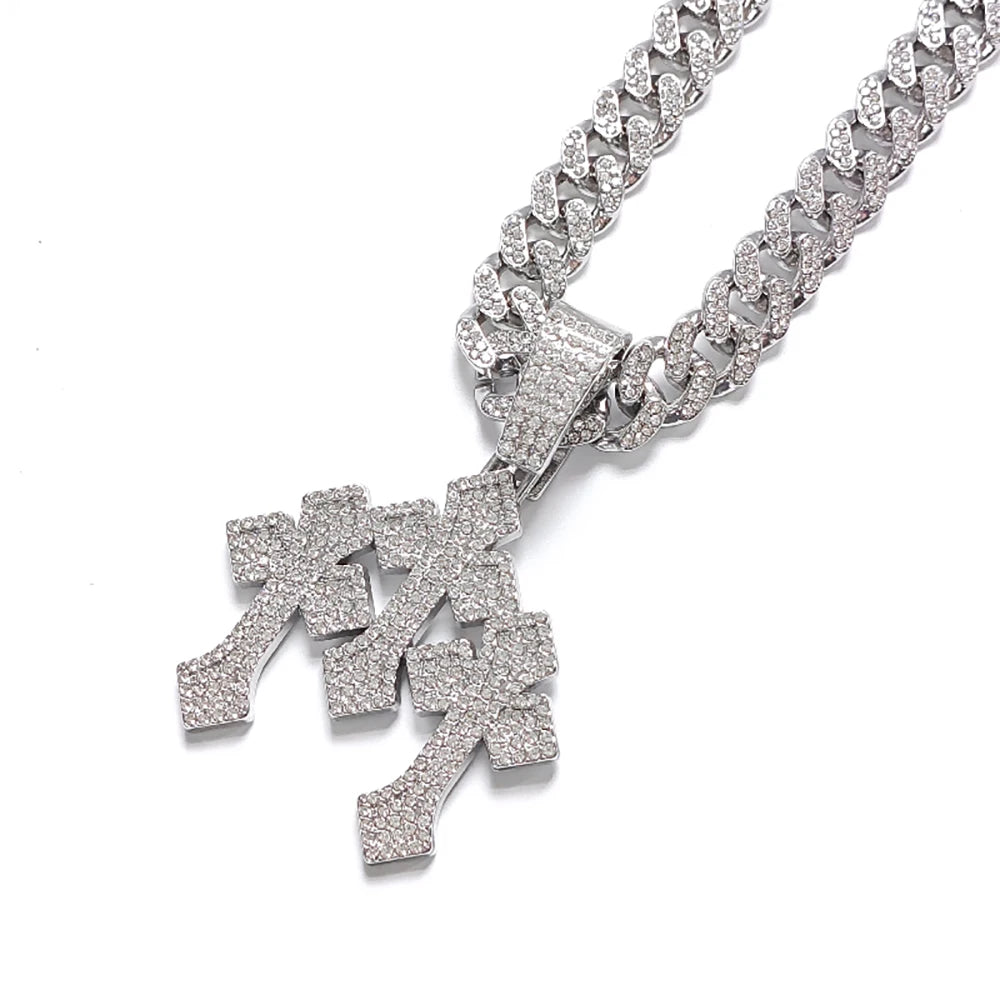 Iced Out Stacked Cross Pendant Necklace