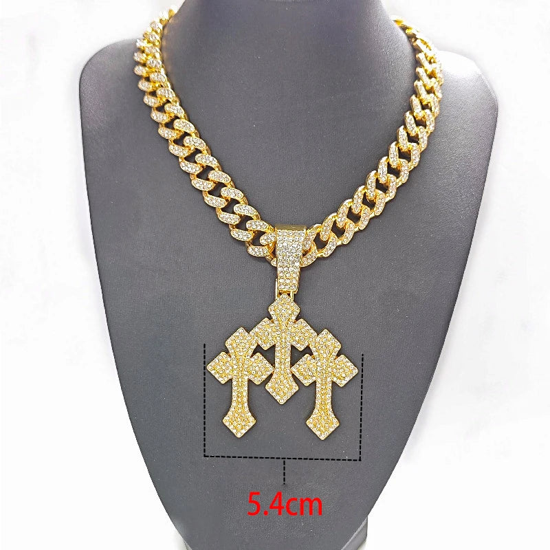 Iced Out Stacked Cross Pendant Necklace
