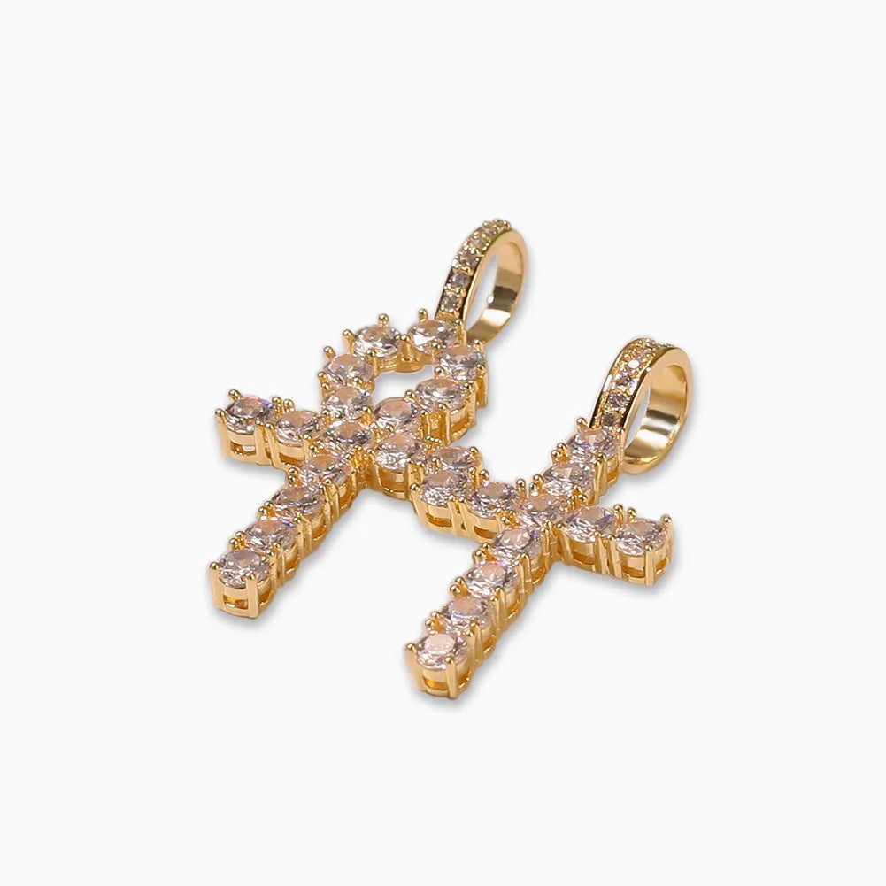 Diamond Ankh & Cross Pendant "Iced Gold Necklace Set"