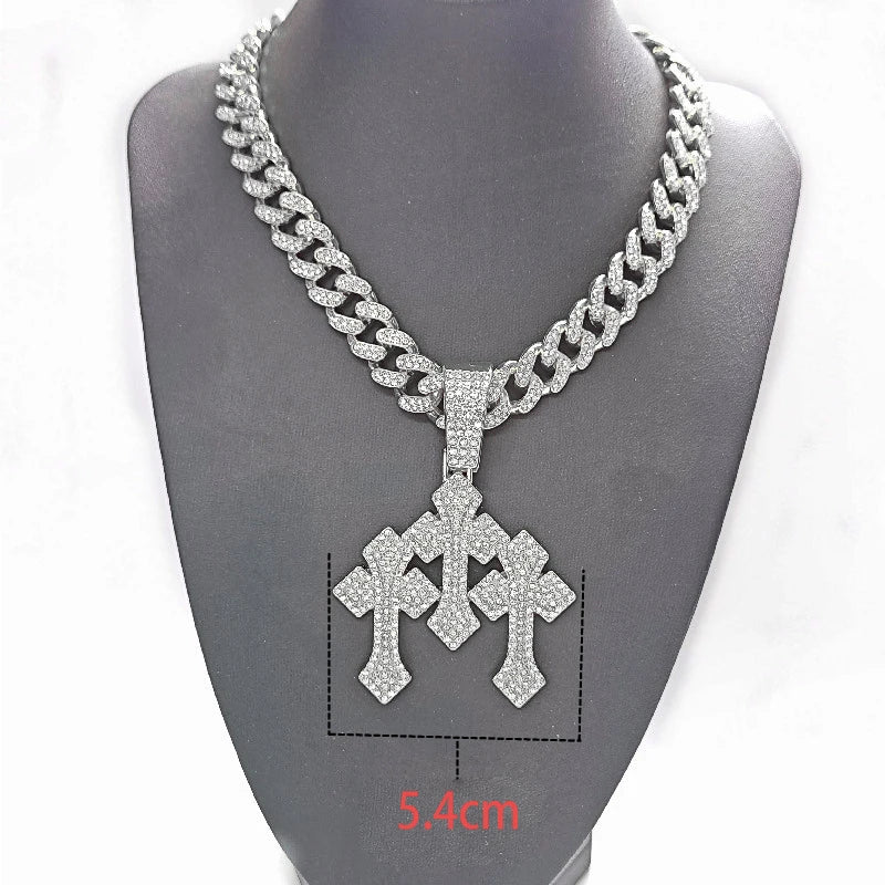 Iced Out Stacked Cross Pendant Necklace