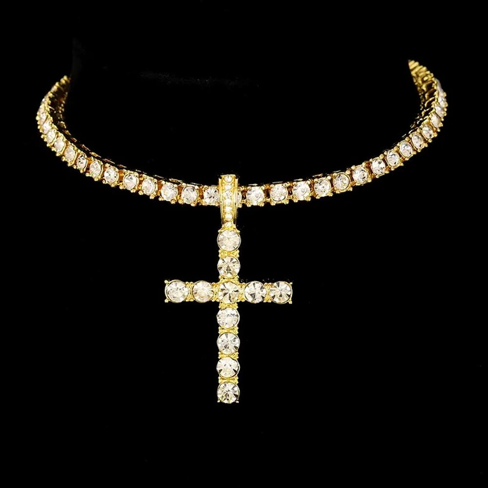 Iced Zircon Cross Pendant Necklace