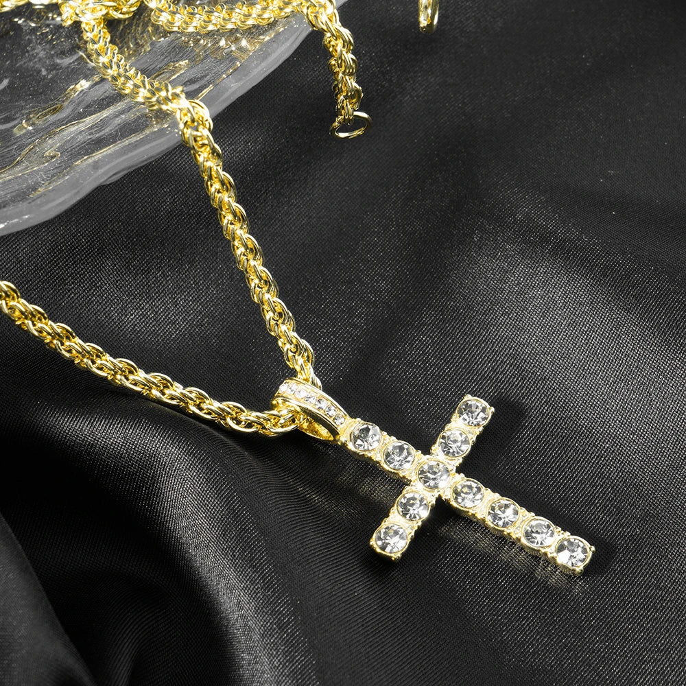Iced Zircon Cross Pendant Necklace