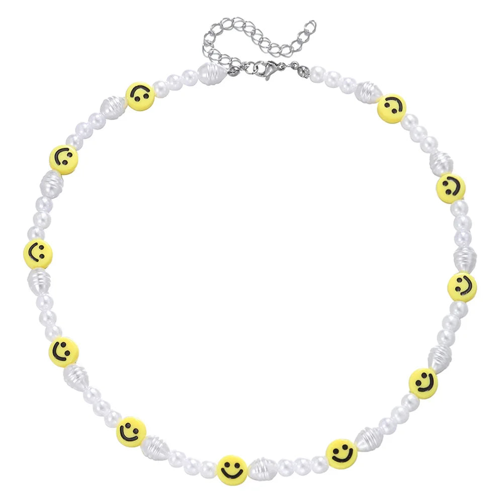 Retro Smiley Pearl Bead Bracelet
