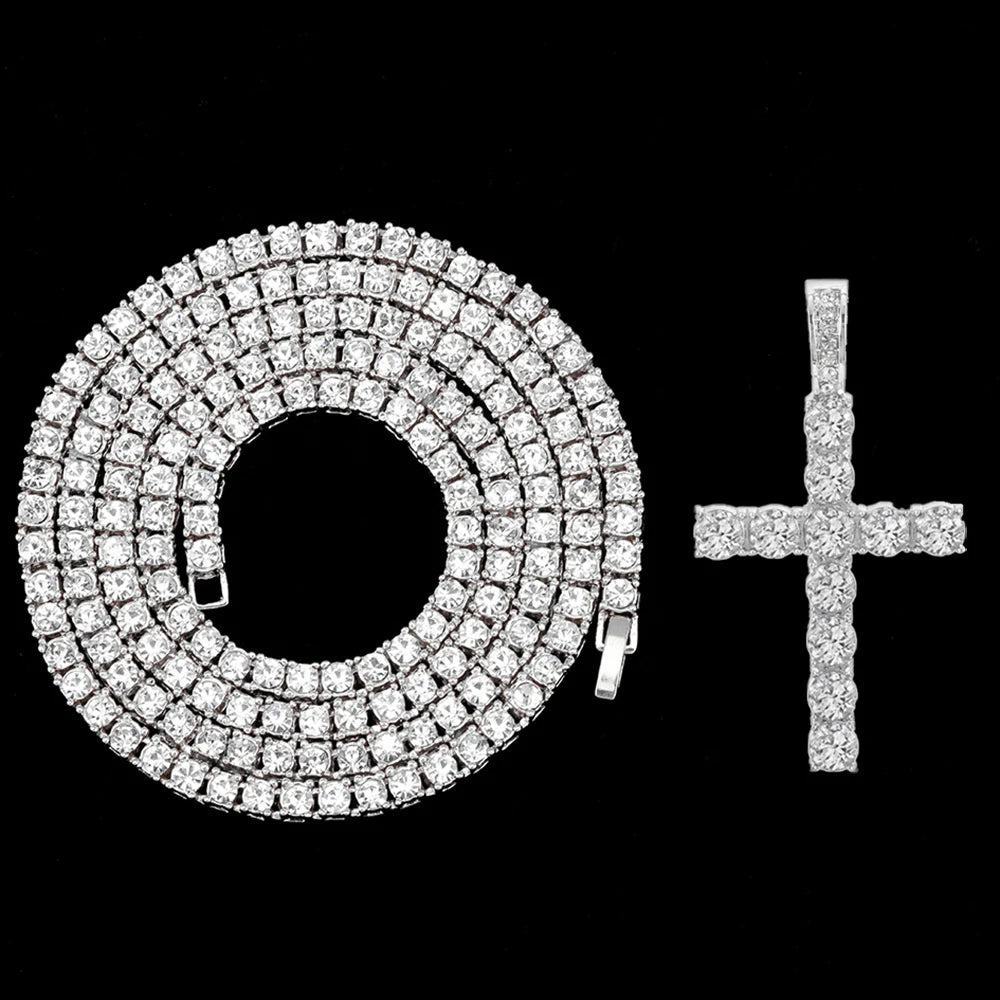 Iced Zircon Cross Pendant Necklace