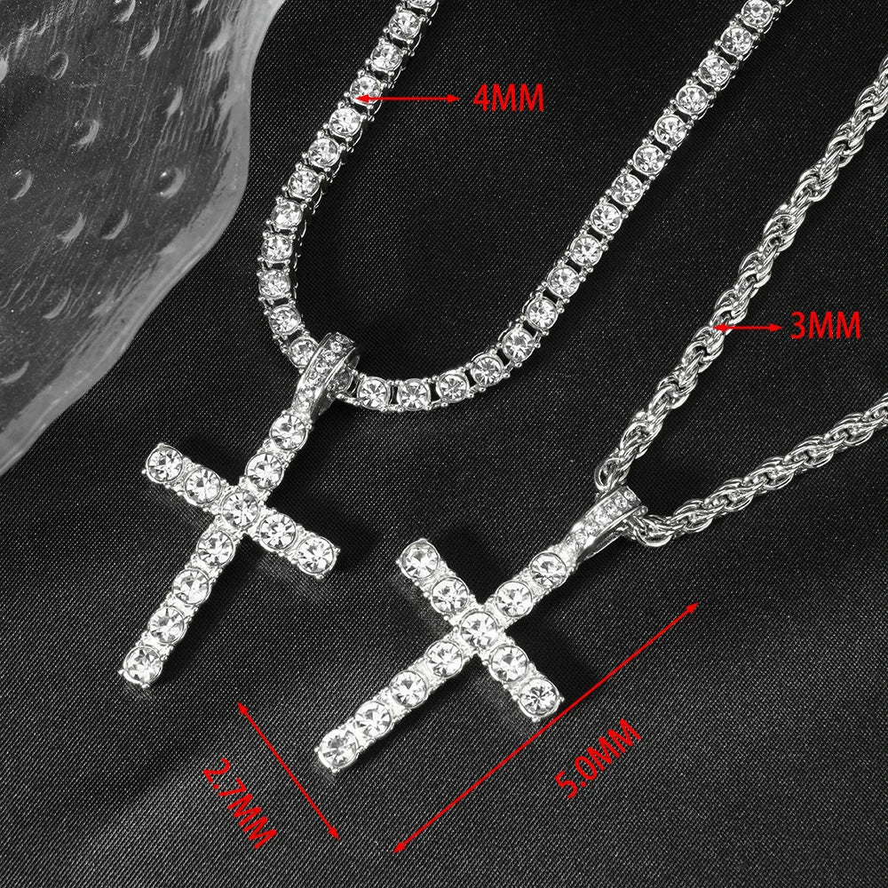 Iced Zircon Cross Pendant Necklace
