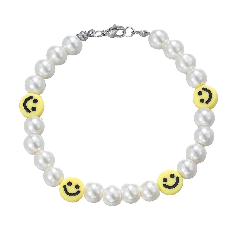 Retro Smiley Pearl Bead Bracelet
