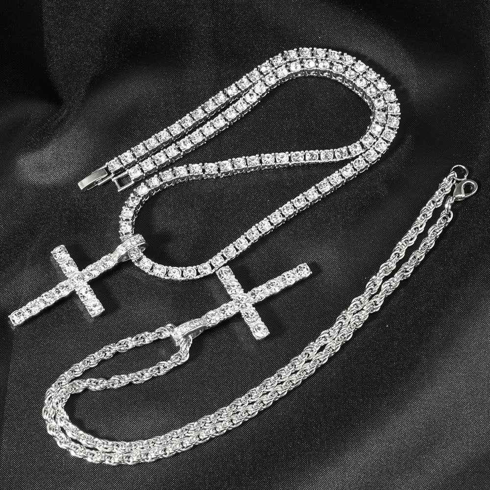 Iced Zircon Cross Pendant Necklace