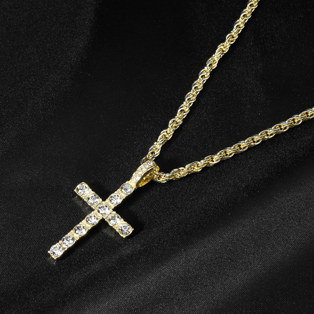 Iced Zircon Cross Pendant Necklace