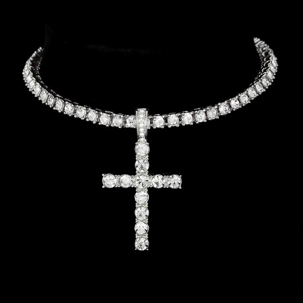 Iced Zircon Cross Pendant Necklace