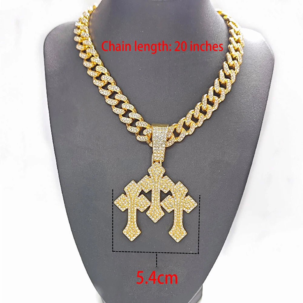 Iced Out Stacked Cross Pendant Necklace