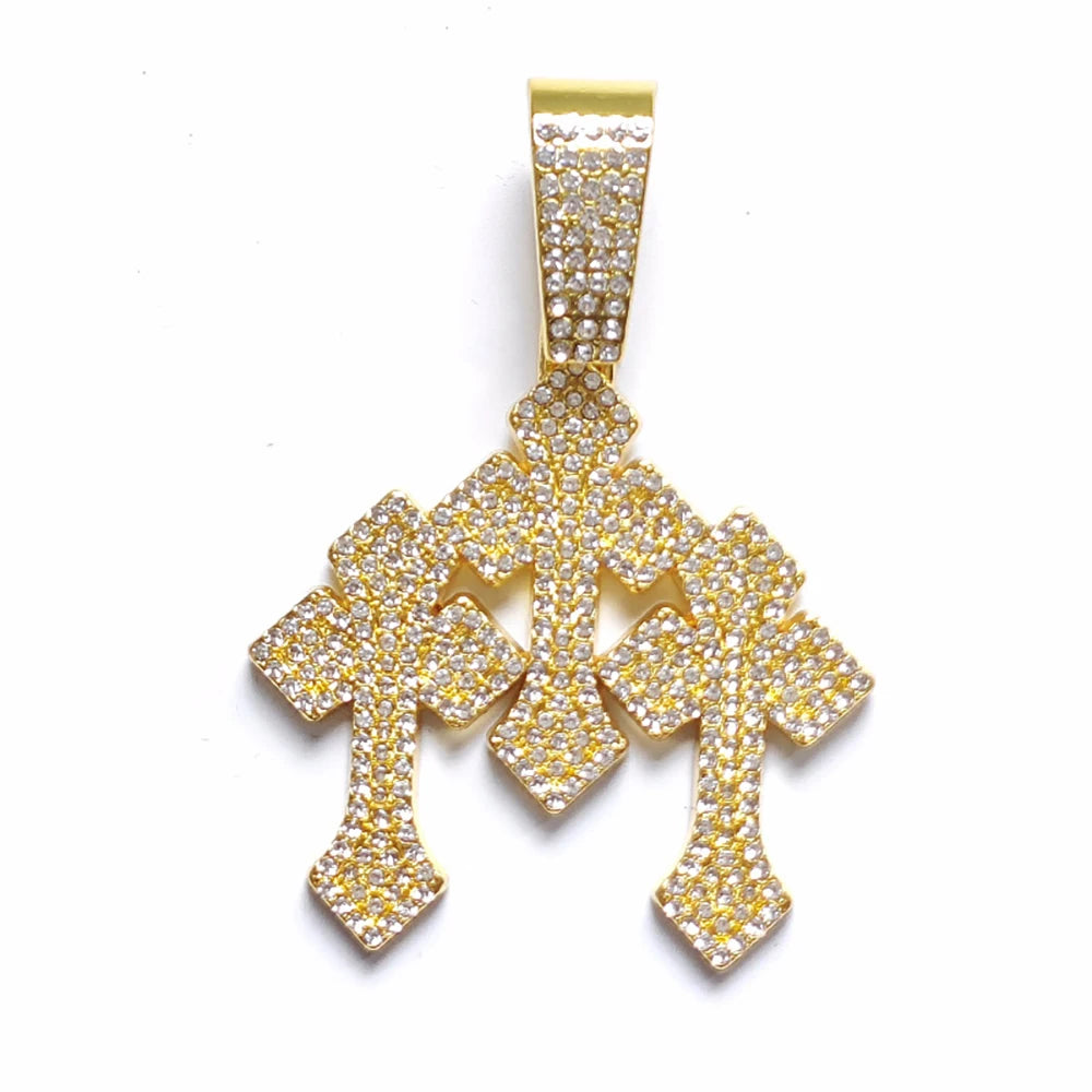 Iced Out Stacked Cross Pendant Necklace