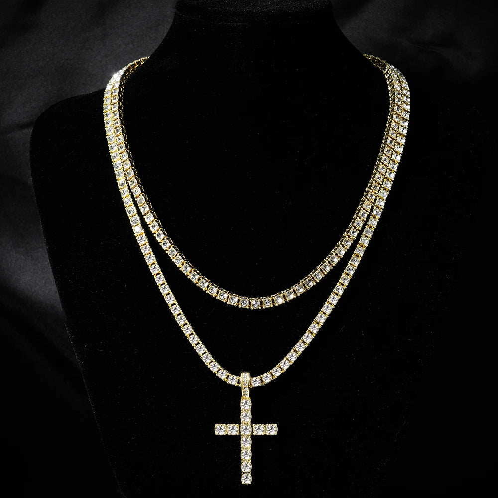 Iced Zircon Cross Pendant Necklace