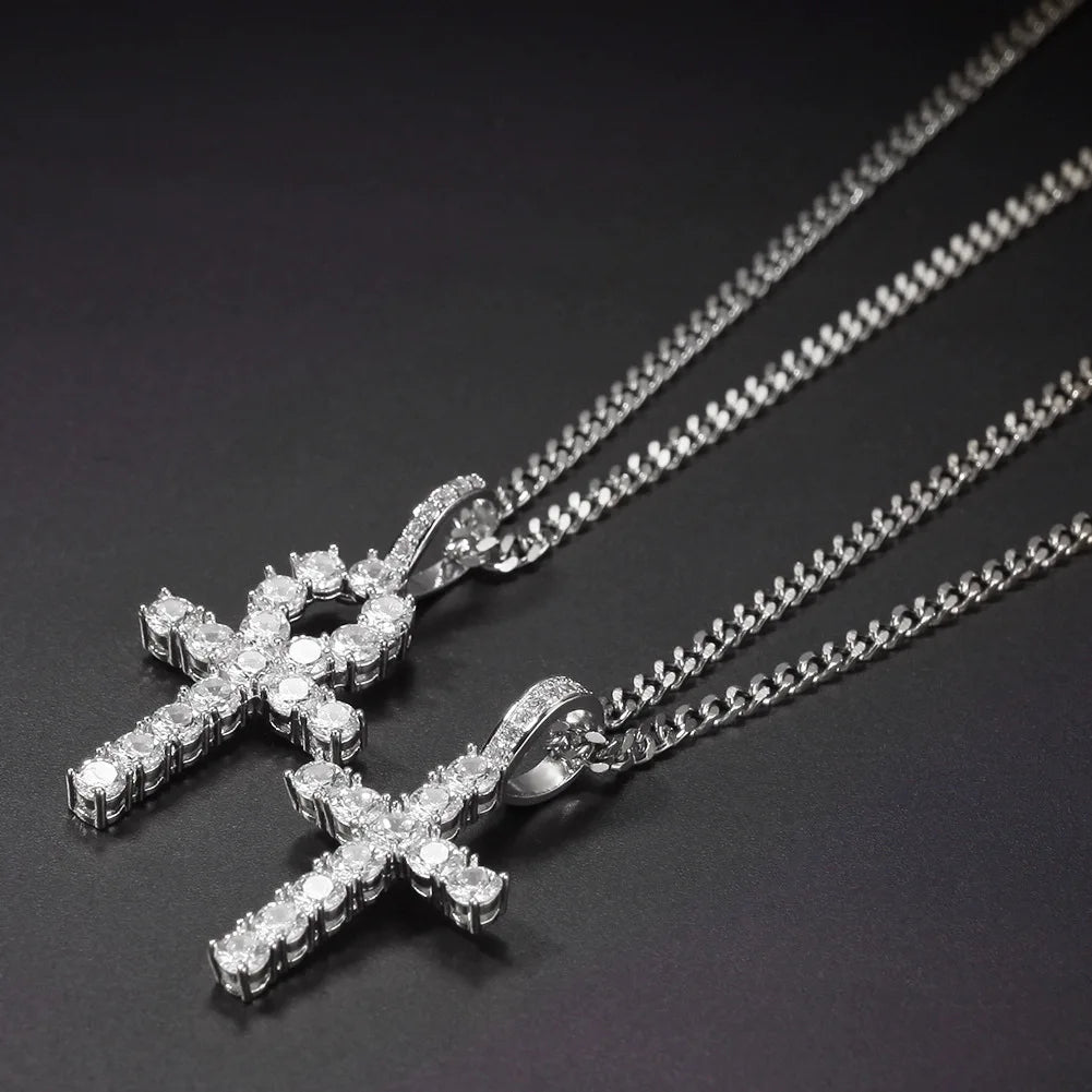 Diamond Ankh & Cross Pendant "Iced Gold Necklace Set"