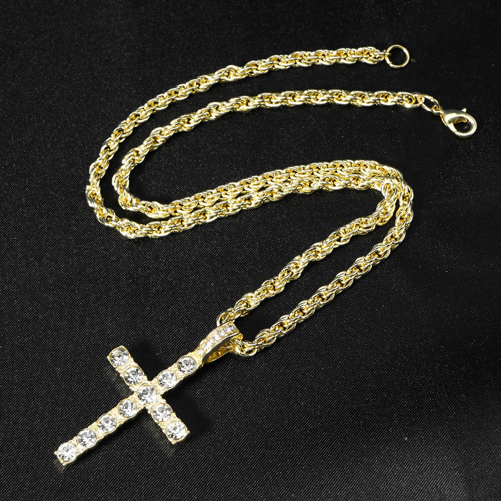 Iced Zircon Cross Pendant Necklace