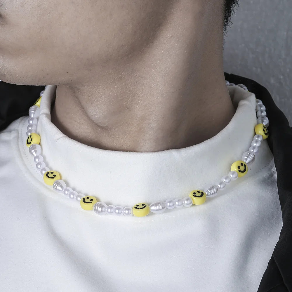 Retro Smiley Pearl Bead Bracelet