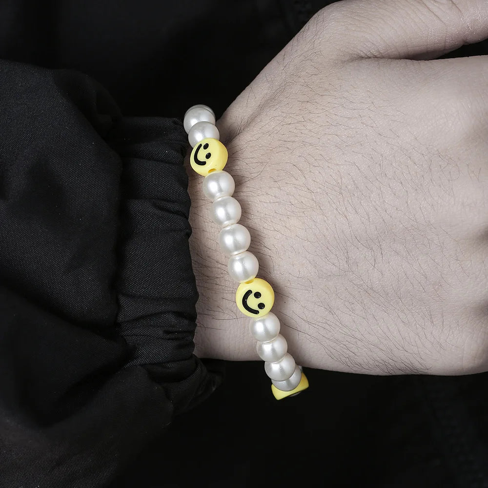 Retro Smiley Pearl Bead Bracelet