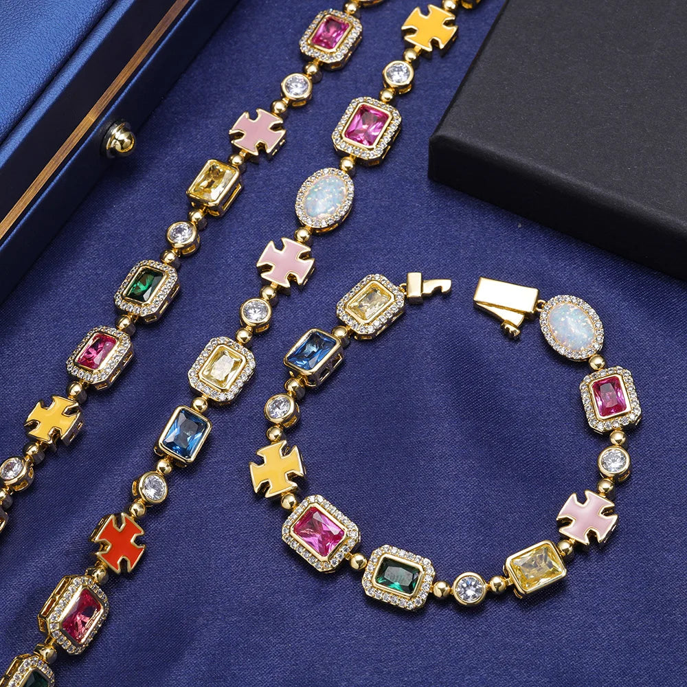 18K Gold Plated Multicolor Gemstone Necklace
