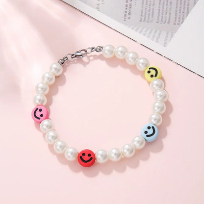 Retro Smiley Pearl Bead Bracelet