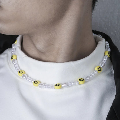 Retro Smiley Pearl Bead Bracelet