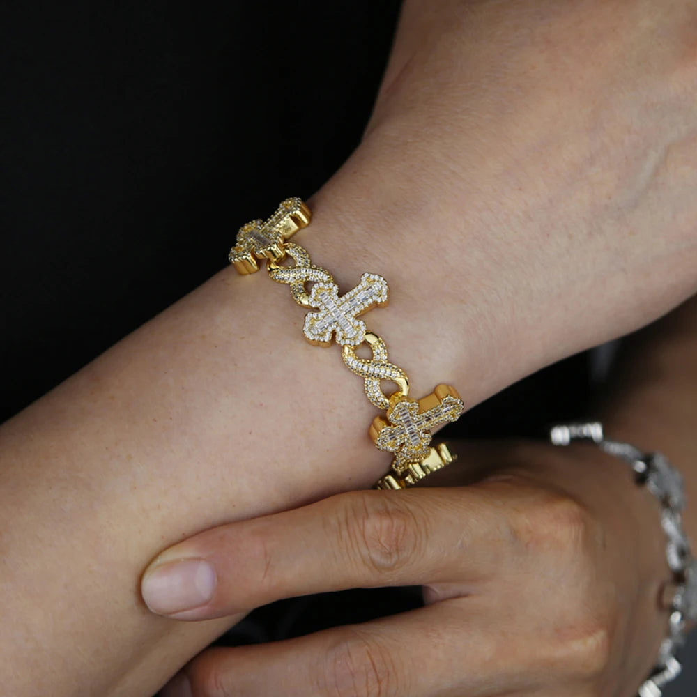Iced Out Cross Infinity Cuban Bracelet