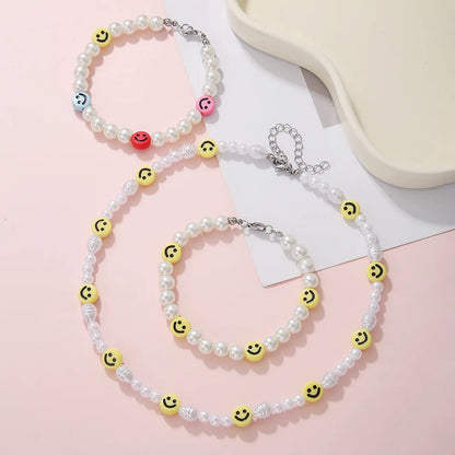 Retro Smiley Pearl Bead Bracelet