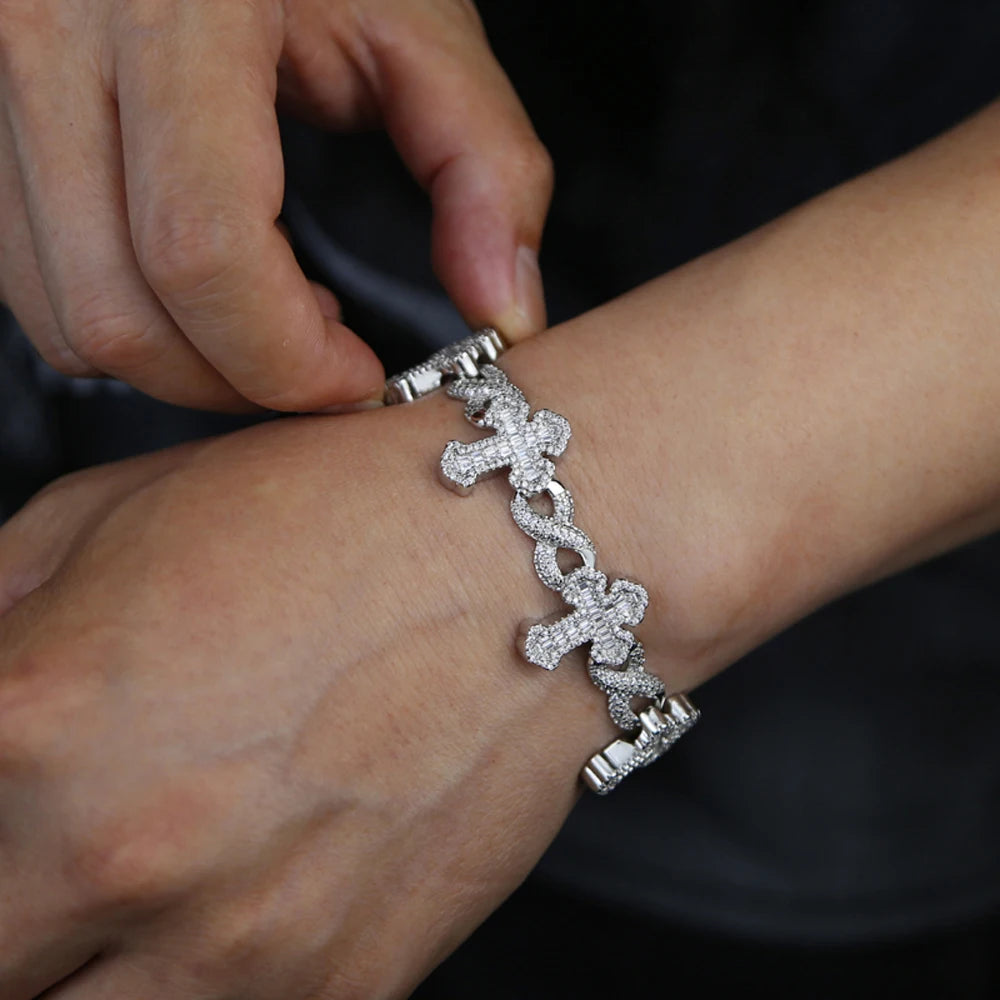 Iced Out Cross Infinity Cuban Bracelet